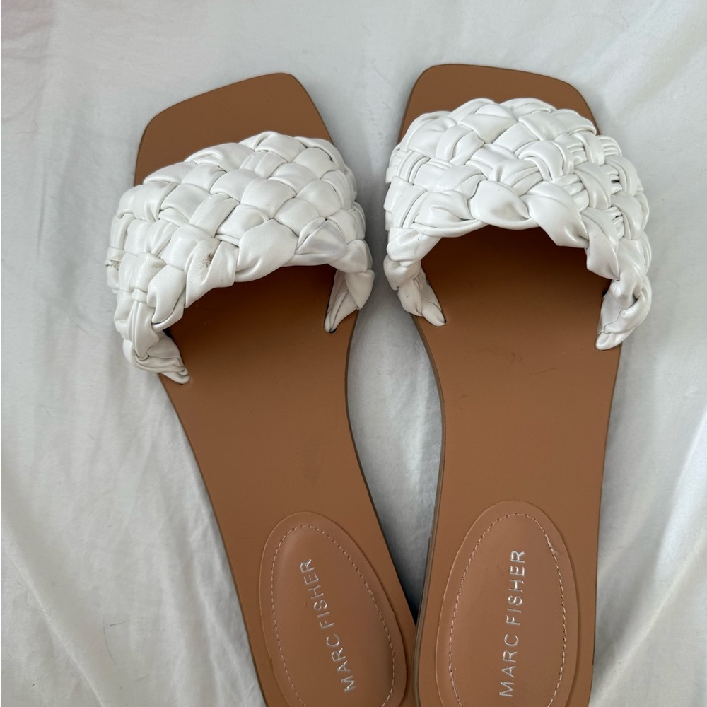 Marc Fisher White and Tan Woven Sandals